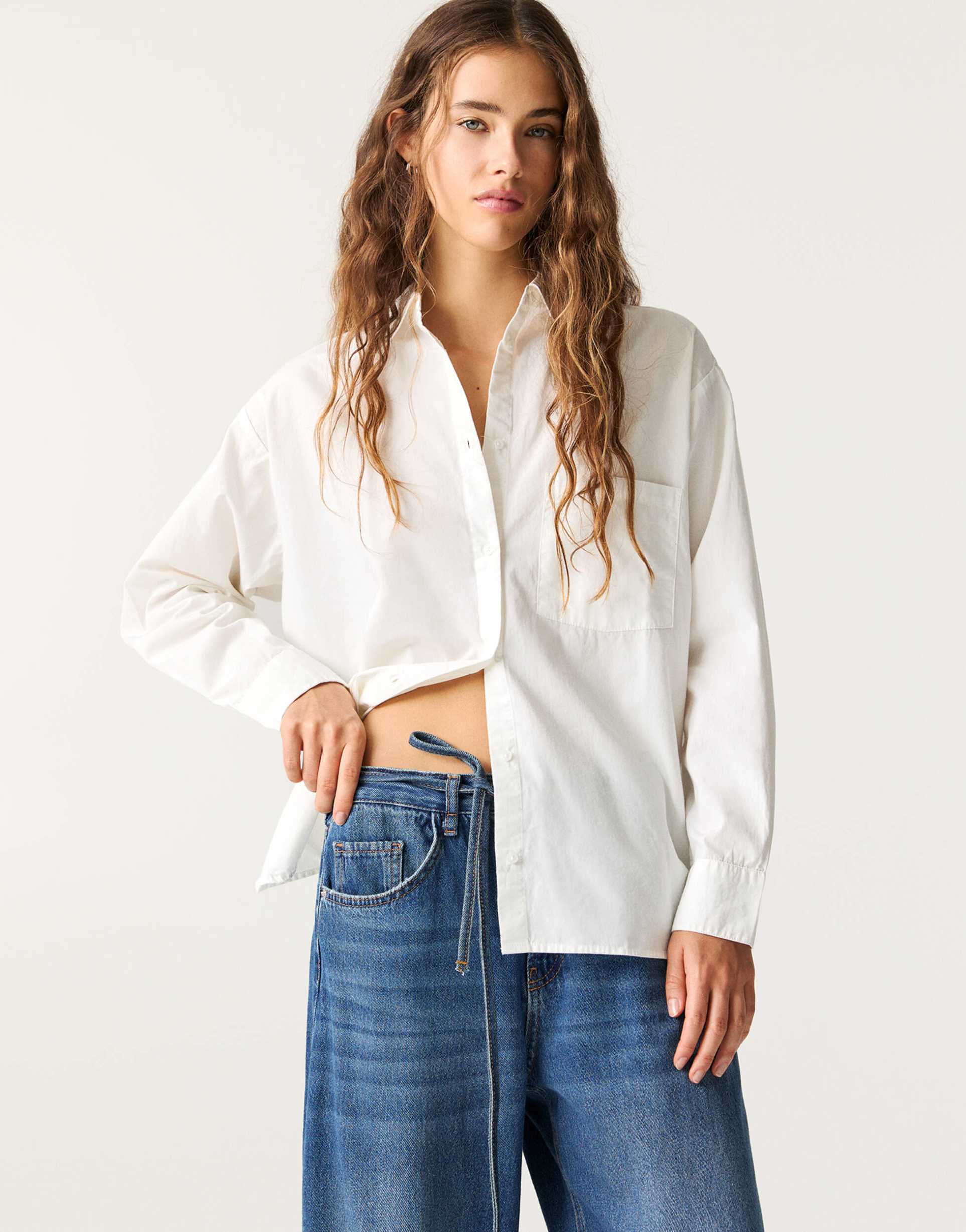 pull&bear oversized cotton shirt in white