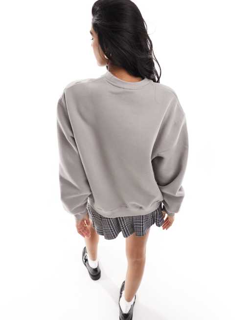 Pull&Bear oversized crew neck sweater in stone, 3 of 4