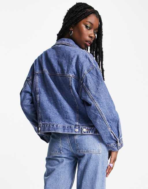 Pull Bear oversized denim jacket in mid blue ASOS