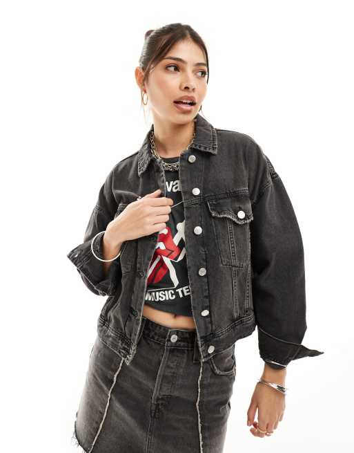 Pull Bear oversized denim jacket in washed black