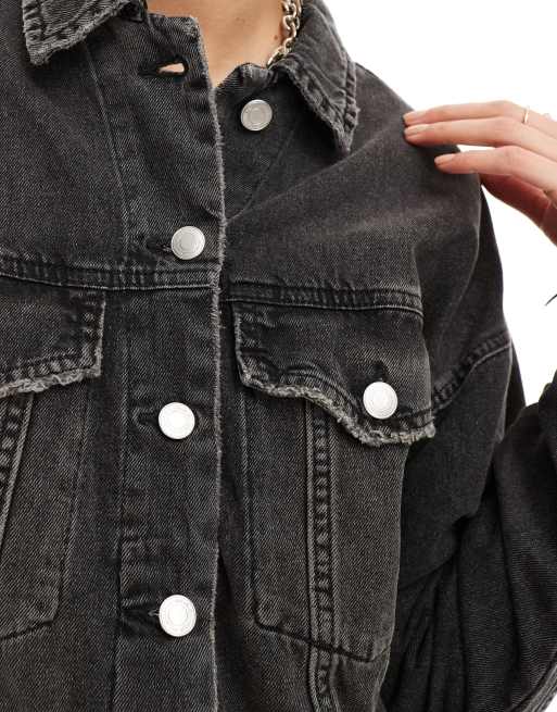 Pull Bear oversized denim jacket in washed black ASOS