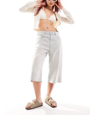 Pull&Bear oversized denim jorts in bleach light blue