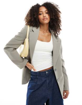 oversized double button blazer in sand - part of a set-Neutral