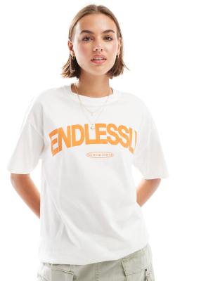 Pull & Bear Oversized 'endlessly' Print T-shirt In Ecru-white