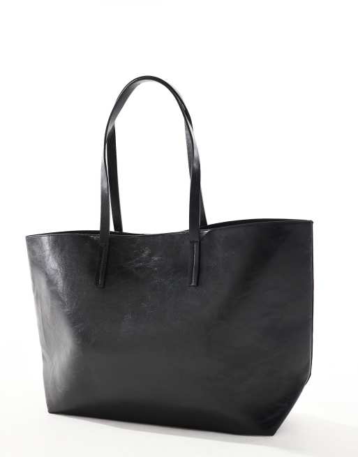 Pull&Bear oversized faux leather tote bag in black ASOS