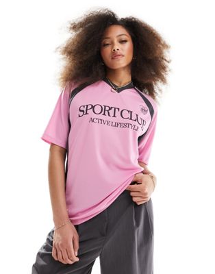 Pull&Bear oversized fit graphic football t-shirt in pink