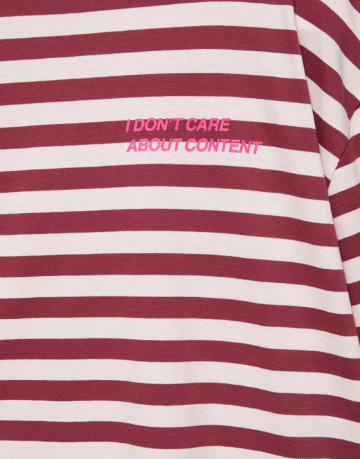 Pull&Bear oversized gestreept slogan T-shirt in lichtroze, 4 van 5
