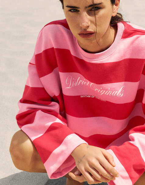 Pull&Bear - Oversized gestreept sweatshirt in rood - view 1