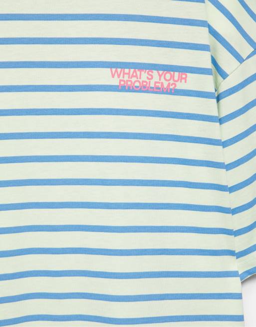 Pull&Bear oversized gestreept T-shirt in blauw/wit, 6 van 7