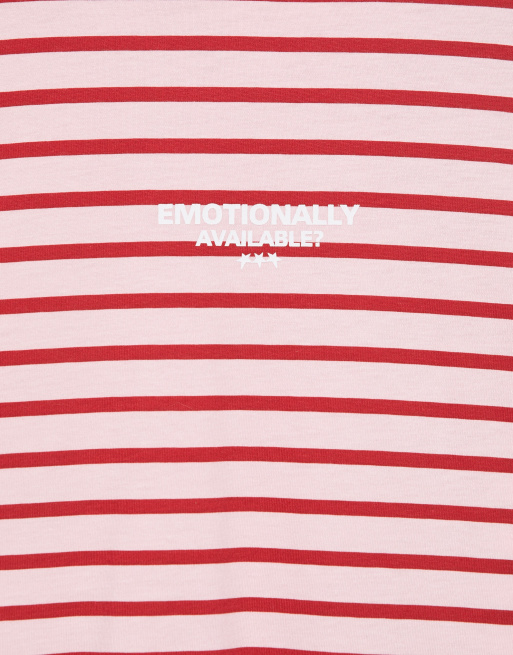 Pull&Bear oversized gestreept T-shirt in bordeauxrood, 6 van 7