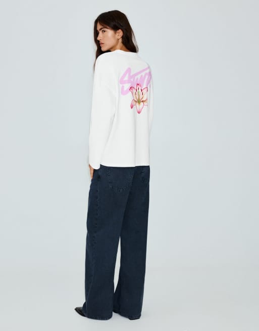 Pull&Bear Oversized grafisk T-shirt med blomsterprint i ice, 2 af 7