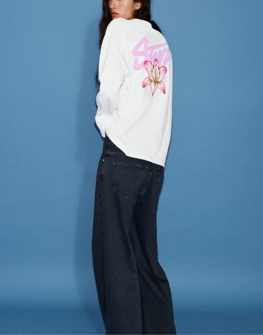 Pull&Bear Oversized grafisk T-shirt med blomsterprint i ice, 5 af 7