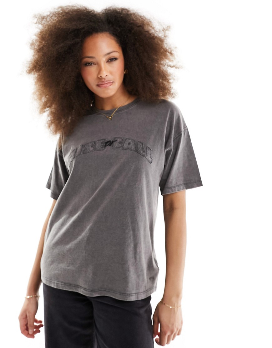 Pull & Bear oversized graphic t-shirt in acid wash grey