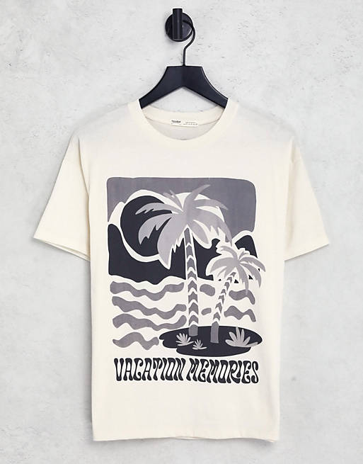 Pull&Bear oversized graphic t-shirt in stone | ASOS