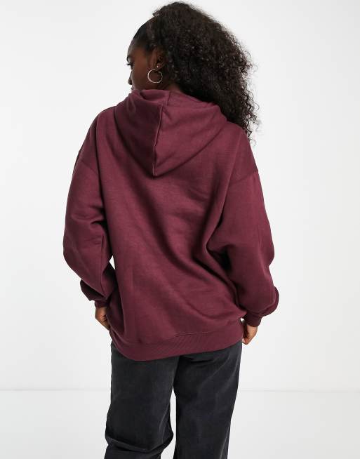 Pull&Bear oversized hoodie in burgundy, 2 of 4
