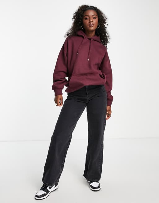 Pull&Bear oversized hoodie in burgundy, 3 of 4