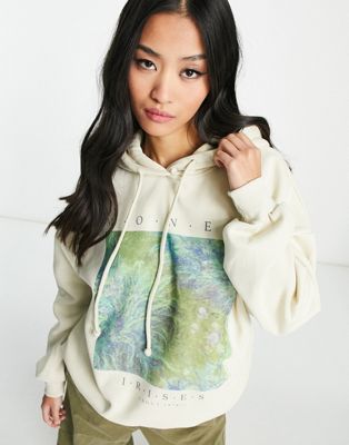 Pull&Bear oversized hoodie with Monet artwork in sand