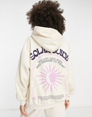 Pull&Bear oversized hoodie with slogan detail in ecru