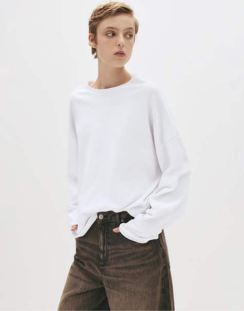 Pull&Bear - Oversized hvid T-shirt med lange ærmer - view 1