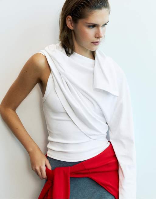 Pull&Bear - Oversized hvid T-shirt med lange ærmer, 4 af 7