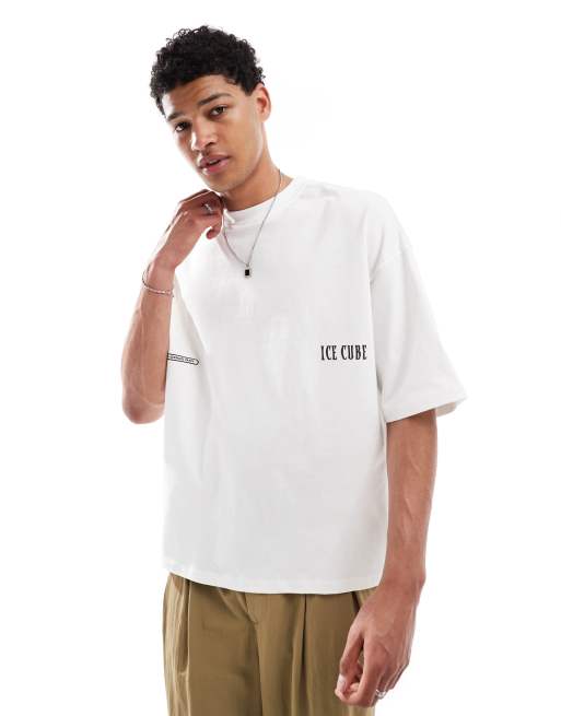Pull&Bear oversized Ice Cube back graphic T-shirt in white | ASOS