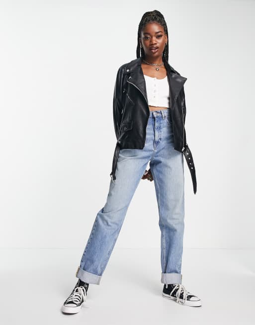 Pull&Bear - Oversized jakke i sort, imiteret læder
