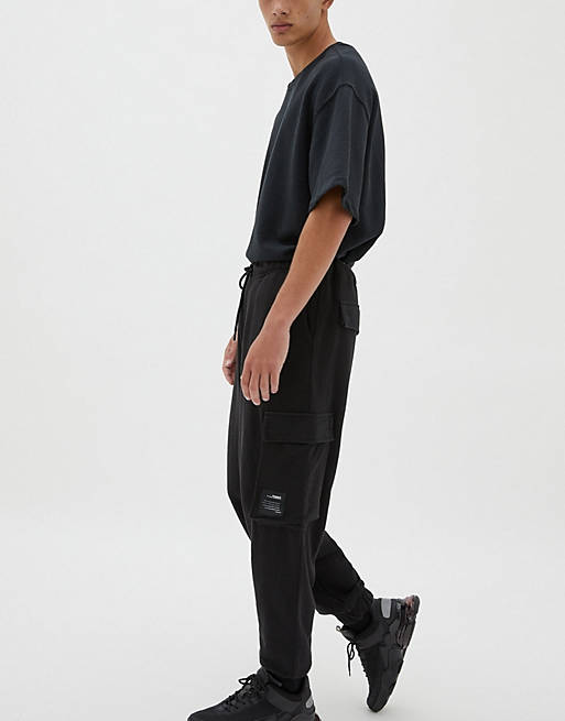 Men Pull&Bear oversized joggers with pockets in black 