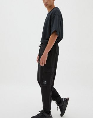 Pull&Bear oversized joggers with pockets in black