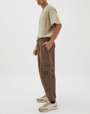 Pull&Bear oversized joggers with pockets in brown