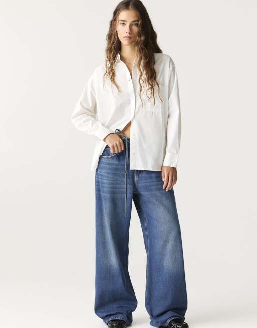 Pull&Bear - Oversized katoenen overhemd in wit, 2 van 4