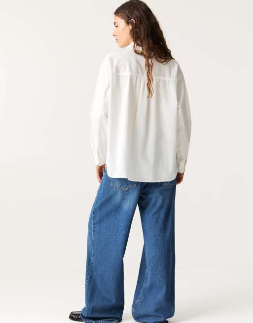 Pull&Bear - Oversized katoenen overhemd in wit, 3 van 4