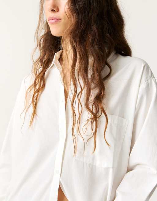 Pull&Bear - Oversized katoenen overhemd in wit, 4 van 4