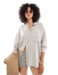 [Pull & Bear] Pull & Bear oversized linen blend shirt in beige-Neutral XL BEIGE