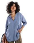 [Pull & Bear] Pull & Bear oversized linen blend shirt in pale blue M BLUE