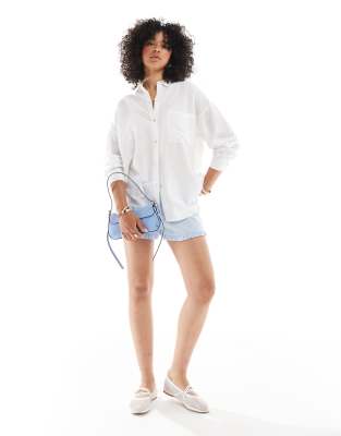 Pull&Bear oversized linen look shirt in white