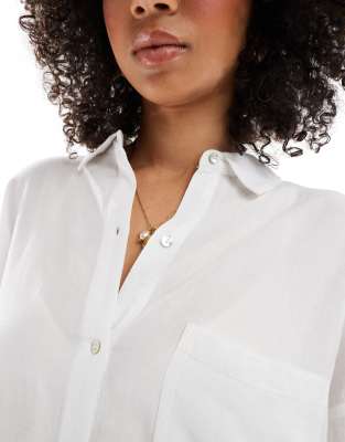Pull&Bear oversized linen look shirt in white