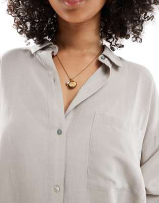 Pull&Bear oversized linen mix shirt in beige