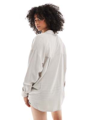 Pull&Bear oversized linen mix shirt in beige
