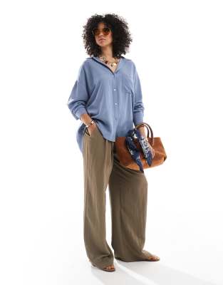 PULL & BEAR OVERSIZED LINEN LOOK SHIRT