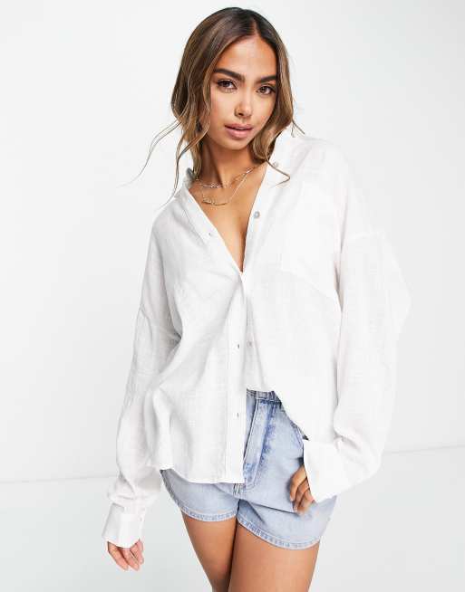 Pull&Bear - Oversized linnen overhemd in wit