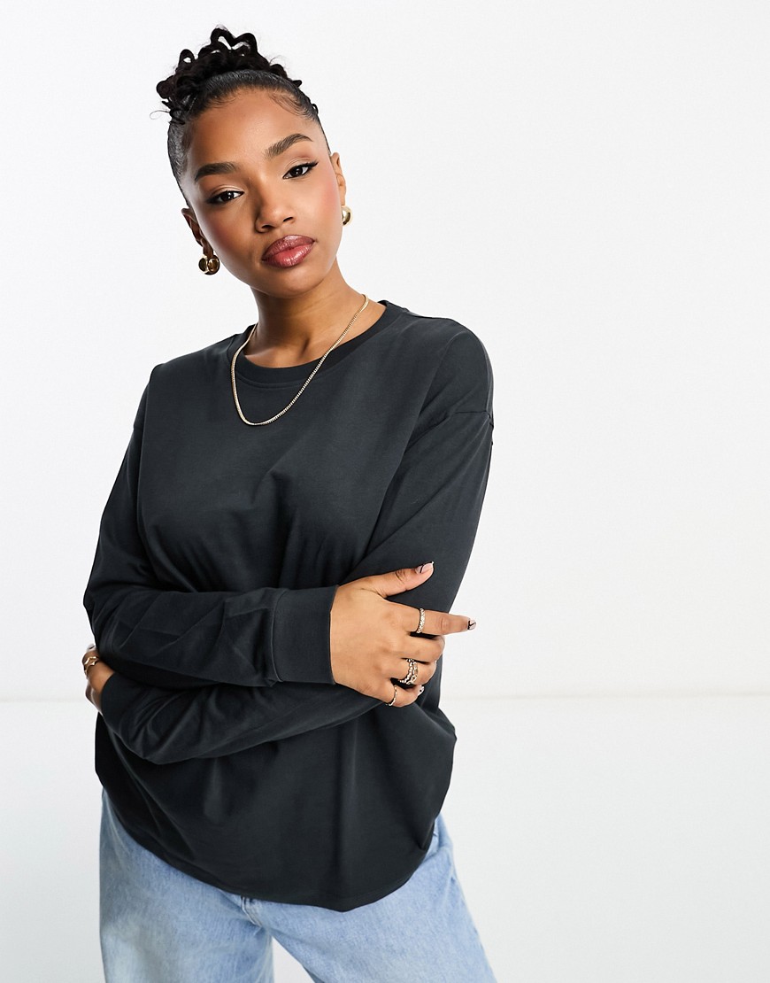 Pull & Bear oversized long sleeved t-shirt in charcoal grey