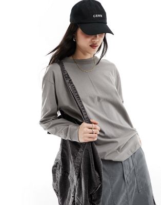 Pull&Bear oversized long sleeved t-shirt in pale grey