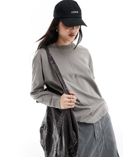  Pull&Bear oversized long sleeved t-shirt in pale grey