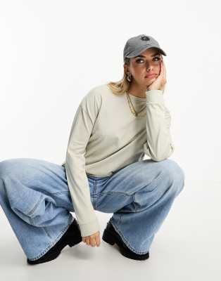 Pull & Bear Oversized Long Sleeved T-shirt In Stone-neutral