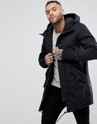Pull&Bear oversized longline puffer jacket in black