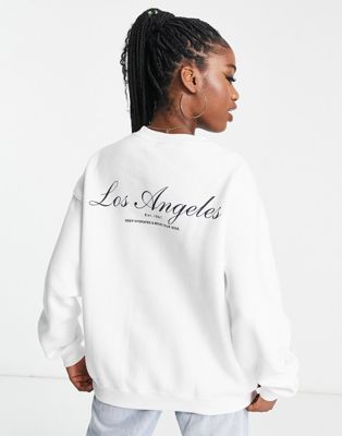 Pull&Bear oversized Los Angeles slogan crew neck sweatshirt co-ord in white