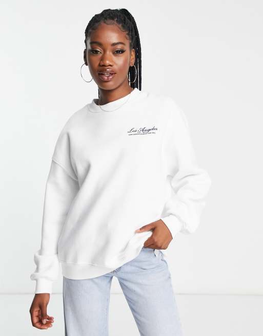 Pull&Bear oversized Los Angeles slogan crew neck sweatshirt co-ord in white