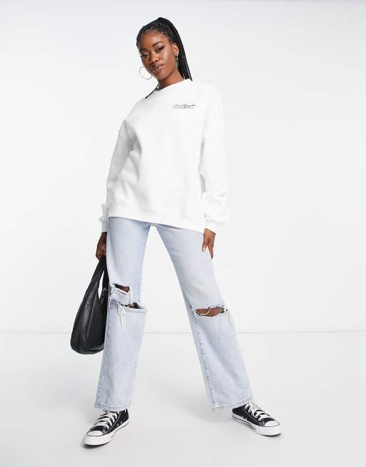 Pull&Bear oversized Los Angeles slogan crew neck sweatshirt co-ord in white