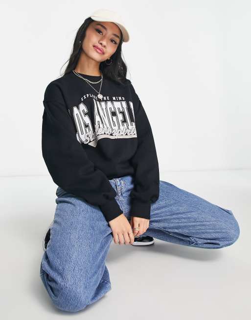 Overdyed Los Angeles Slogan Oversized Sweater