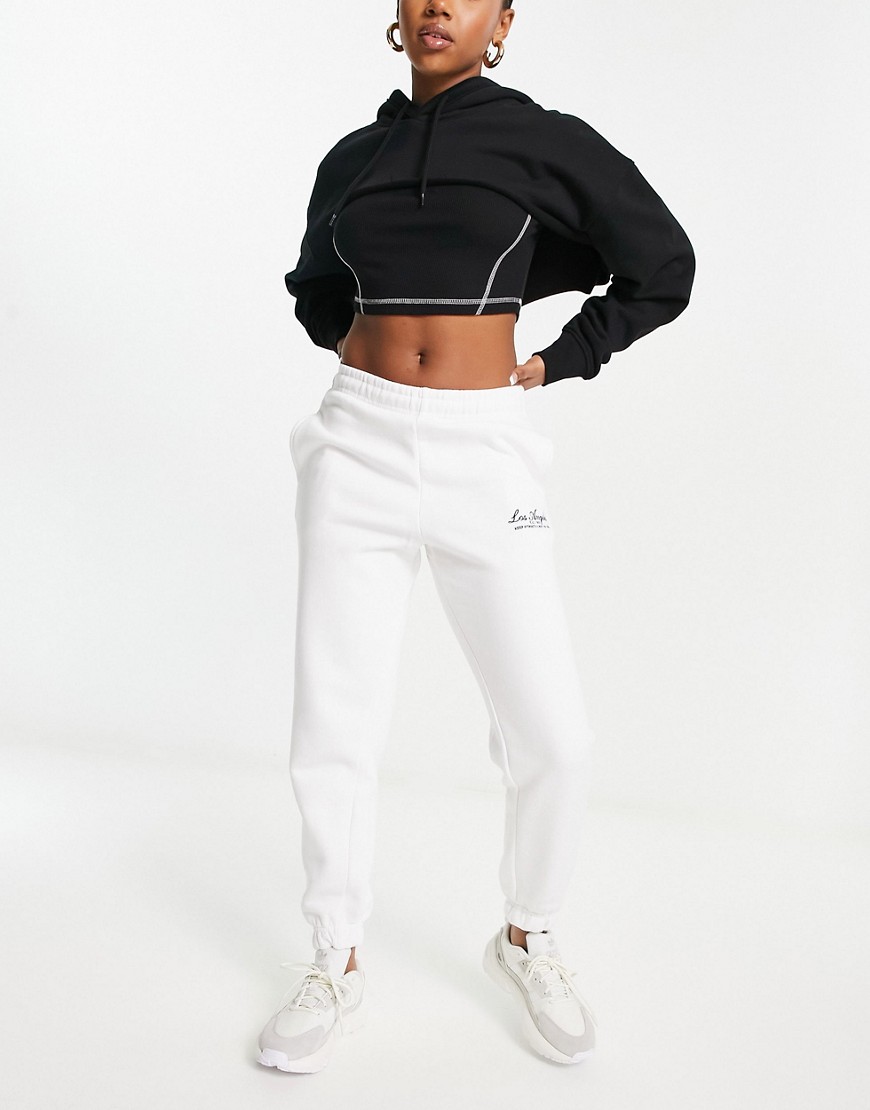 Pull & Bear oversized Los Angeles slogan sweatpants in white - part of a set